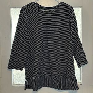 Lands End Women’s Black and White Striped 3/4 Length Sleeve Casual Top Size L